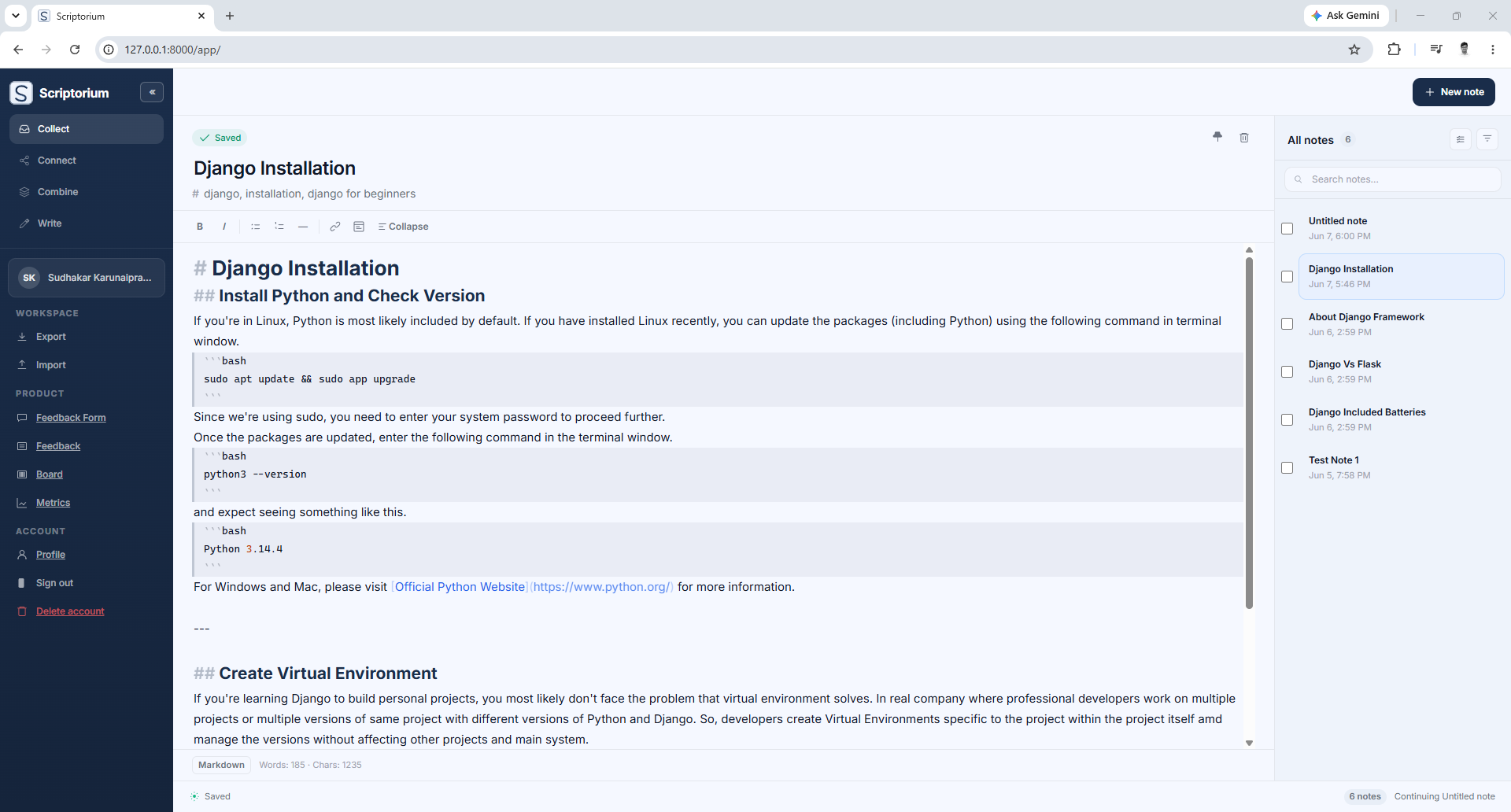 Collect mode: write and autosave a single markdown note